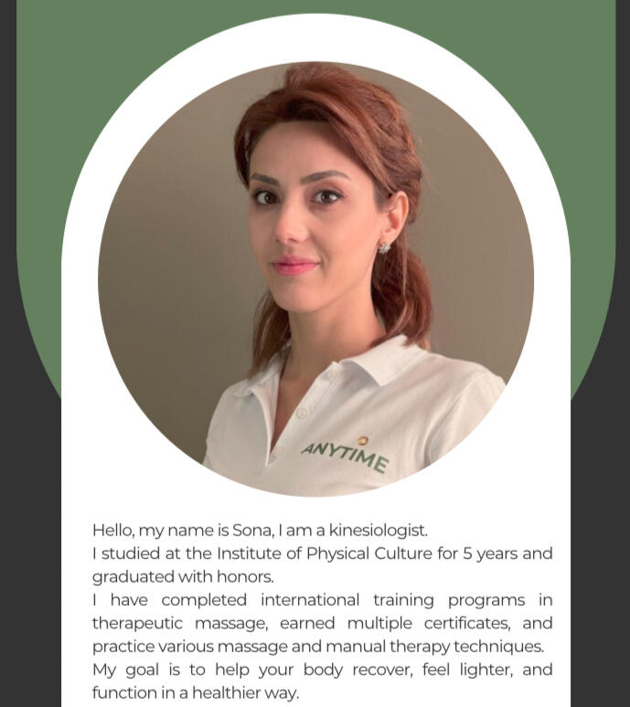 Սոնա – Գլխավոր մերսող-թերապևտ ANYTIME Երևանում